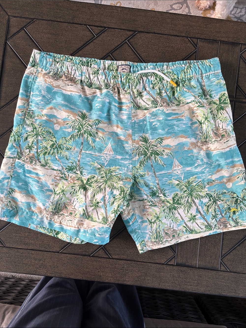 Vintage Joe Marlin Tropical Island Print Swim Trunks Men's XL Blue Hawaiian